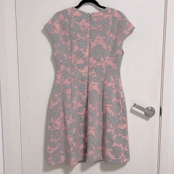 Anthropologie Mignon Doo Pink Neoprene Dress with Floral Grey Marled overlay - Picture 4 of 5